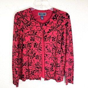 KAREN SCOTT Cardigan Sweater Womens ML Button Up 50s Inspired Red Black Academia